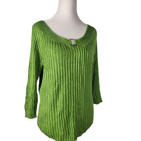 BHS Vibrant Green Ribbed Blouse with Long Sleeves Size 14 - Picture 3 of 8